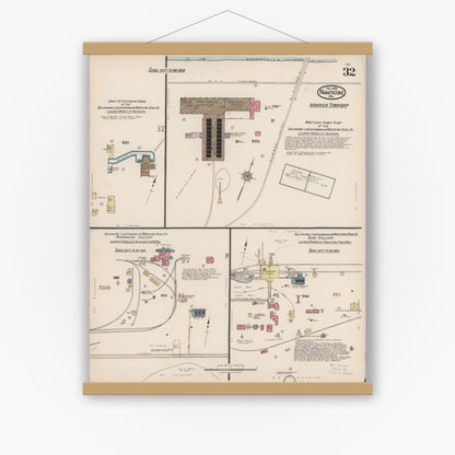 Old map wall art mockup — magnetic wood frame on white wall — Sanborn Fire Insurance Map from Nanticoke, Luzerne County, Pennsylvania (1920), Sheet #0032