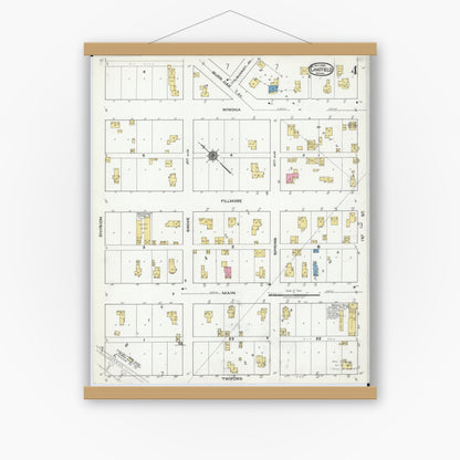 Old map wall art mockup — magnetic wood frame on white wall — Sanborn Fire Insurance Map from Chatfield, Fillmore And Olmsted Counties, Minnesota (1920), Sheet #0004
