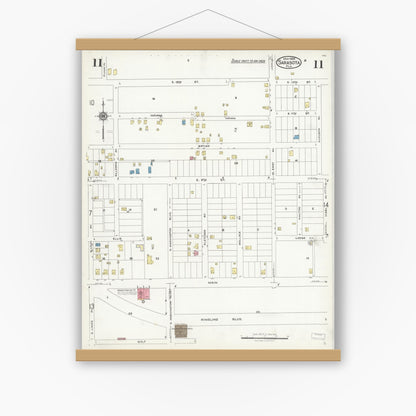 Old map wall art mockup — magnetic wood frame on white wall — Sanborn Fire Insurance Map from Sarasota, Sarasota County, Florida (1925), Sheet #0011