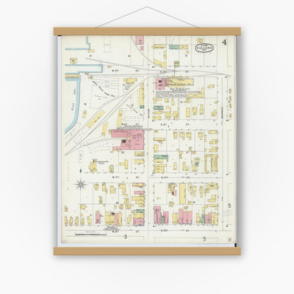 Old map wall art mockup — magnetic wood frame on white wall — Sanborn Fire Insurance Map from Holland, Ottawa County, Michigan (1896), Sheet #0004