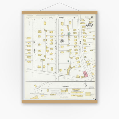 Old map wall art mockup — magnetic wood frame on white wall — Sanborn Fire Insurance Map from Freeport, Nassau County, New York (1904), Sheet #0002