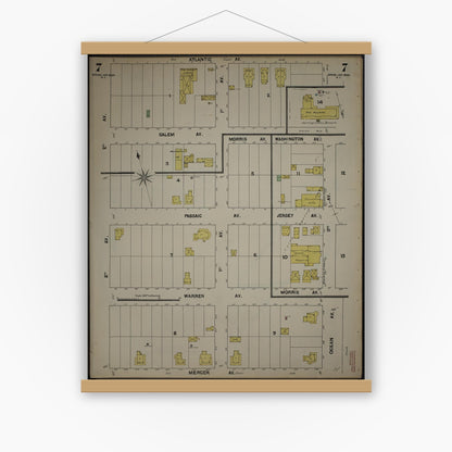 Old map wall art mockup — magnetic wood frame on white wall — Sanborn Fire Insurance Map from New Jersey Coast, New Jersey Coast, New Jersey (1890), Sheet #0007