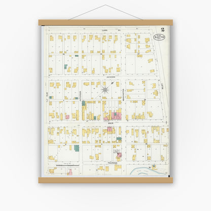 Old map wall art mockup — magnetic wood frame on white wall — Sanborn Fire Insurance Map from Bluffton, Allen County, Ohio (1901), Sheet #0002