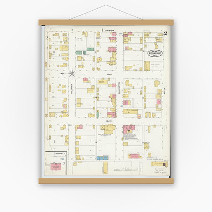 Old map wall art mockup — magnetic wood frame on white wall — Sanborn Fire Insurance Map from Higginsport, Brown County, Ohio (1904), Sheet #0002