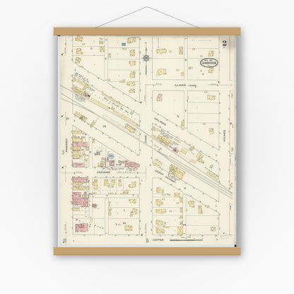 Old map wall art mockup — magnetic wood frame on white wall — Sanborn Fire Insurance Map from Cambridge, Henry County, Illinois (1913), Sheet #0002