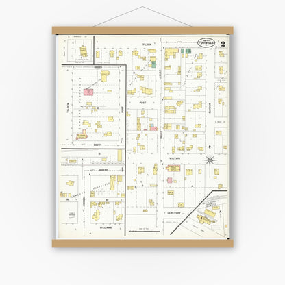Old map wall art mockup — magnetic wood frame on white wall — Sanborn Fire Insurance Map from Postville, Allamakee County, Iowa (1902), Sheet #0002