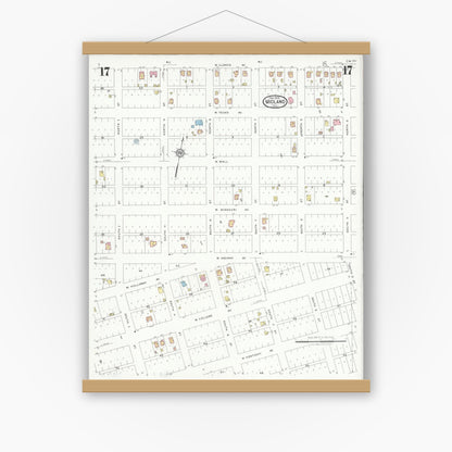 Old map wall art mockup — magnetic wood frame on white wall — Sanborn Fire Insurance Map from Midland, Midland County, Texas (1929), Sheet #0017