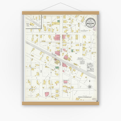 Old map wall art mockup — magnetic wood frame on white wall — Sanborn Fire Insurance Map from Whitestown, Boone County, Indiana (1902), Sheet #0001