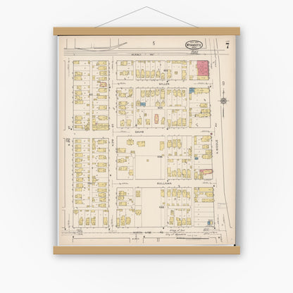 Old map wall art mockup — magnetic wood frame on white wall — Sanborn Fire Insurance Map from Wyandotte, Wayne County, Michigan (1922), Sheet #0007