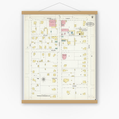 Old map wall art mockup — magnetic wood frame on white wall — Sanborn Fire Insurance Map from Whitesboro, Grayson County, Texas (1907), Sheet #0002