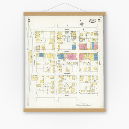 Old map wall art mockup — magnetic wood frame on white wall — Sanborn Fire Insurance Map from Humble, Harris County, Texas (1926), Sheet #0002