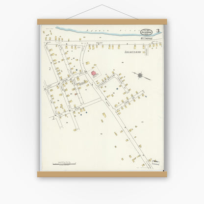 Old map wall art mockup — magnetic wood frame on white wall — Sanborn Fire Insurance Map from Agawam, Hampden County, Massachusetts (1920), Sheet #0003