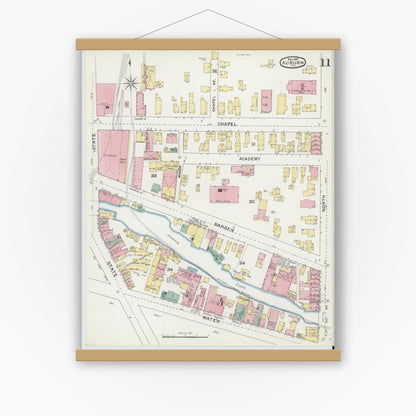 Old map wall art mockup — magnetic wood frame on white wall — Sanborn Fire Insurance Map from Auburn, Cayuga County, New York (1892), Sheet #0011