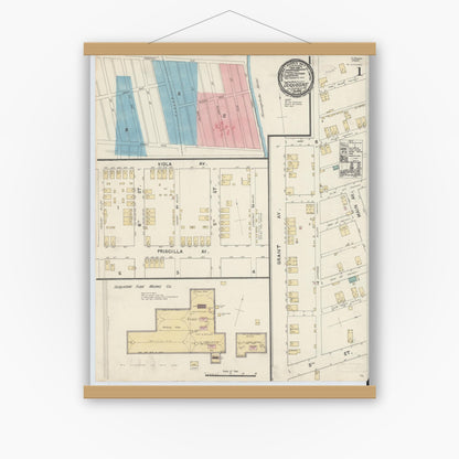 Old map wall art mockup — magnetic wood frame on white wall — Sanborn Fire Insurance Map from Duquesne, Allegheny County, Pennsylvania (1891), Sheet #0001