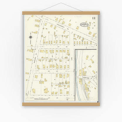 Old map wall art mockup — magnetic wood frame on white wall — Sanborn Fire Insurance Map from Emporium, Cameron County, Pennsylvania (1909), Sheet #0011