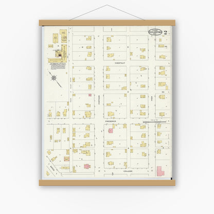 Old map wall art mockup — magnetic wood frame on white wall — Sanborn Fire Insurance Map from Doylestown, Wayne County, Ohio (1915), Sheet #0002