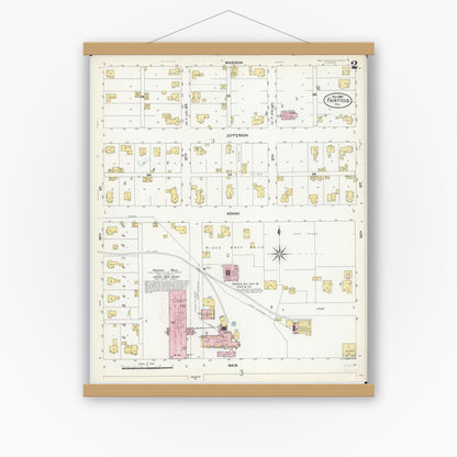 Old map wall art mockup — magnetic wood frame on white wall — Sanborn Fire Insurance Map from Fairfield, Wayne County, Illinois (1907), Sheet #0002