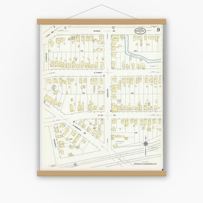Old map wall art mockup — magnetic wood frame on white wall — Sanborn Fire Insurance Map from Dunkirk, Chautauqua County, New York (1910), Sheet #0009