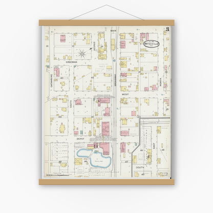 Old map wall art mockup — magnetic wood frame on white wall — Sanborn Fire Insurance Map from Batesville, Ripley County, Indiana (1892), Sheet #0003