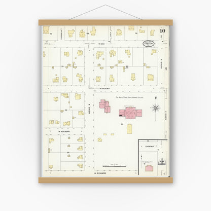 Old map wall art mockup — magnetic wood frame on white wall — Sanborn Fire Insurance Map from Denton, Denton County, Texas (1907), Sheet #0010