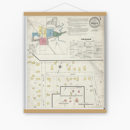 Old map wall art mockup — magnetic wood frame on white wall — Sanborn Fire Insurance Map from Randolph, Cattaraugus County, New York (1913) - Complete Map Set