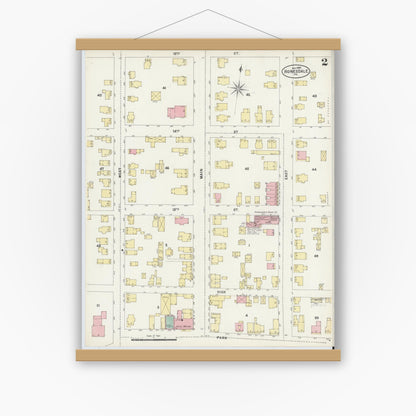 Old map wall art mockup — magnetic wood frame on white wall — Sanborn Fire Insurance Map from Honesdale, Wayne County, Pennsylvania (1897), Sheet #0002