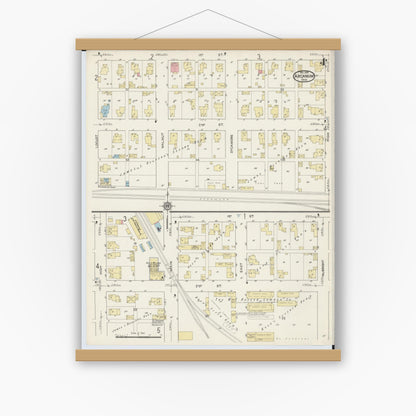 Old map wall art mockup — magnetic wood frame on white wall — Sanborn Fire Insurance Map from Arcanum, Darke County, Ohio (1914), Sheet #0004