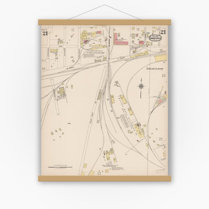 Old map wall art mockup — magnetic wood frame on white wall — Sanborn Fire Insurance Map from Gainesville, Alachua County, Florida (1922), Sheet #0021