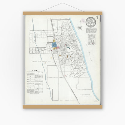 Old map wall art mockup — magnetic wood frame on white wall — Sanborn Fire Insurance Map from Lake Forest, Lake County, Illinois (1904) - Complete Map Set