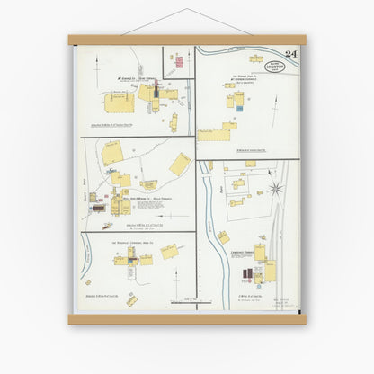 Old map wall art mockup — magnetic wood frame on white wall — Sanborn Fire Insurance Map from Ironton, Lawrence County, Ohio (1900), Sheet #0024