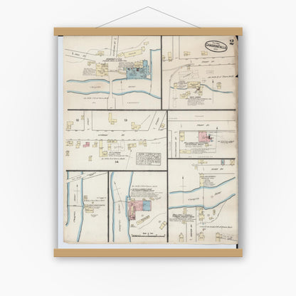 Old map wall art mockup — magnetic wood frame on white wall — Sanborn Fire Insurance Map from Chagrin Falls, Cuyahoga County, Ohio (1884), Sheet #0002