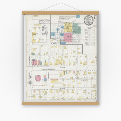 Old map wall art mockup — magnetic wood frame on white wall — Sanborn Fire Insurance Map from Urbana, Champaign County, Illinois (1892) - Complete Map Set