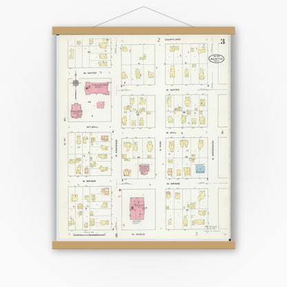 Old map wall art mockup — magnetic wood frame on white wall — Sanborn Fire Insurance Map from Austin, Mower County, Minnesota (1910), Sheet #0003
