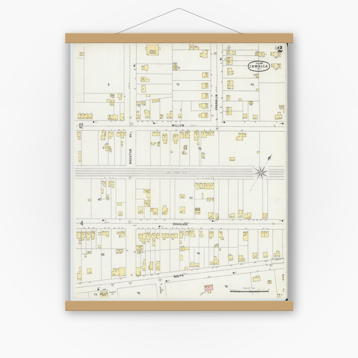 Old map wall art mockup — magnetic wood frame on white wall — Sanborn Fire Insurance Map from Jamaica, Queens County, New York (1897) - Complete Map Set