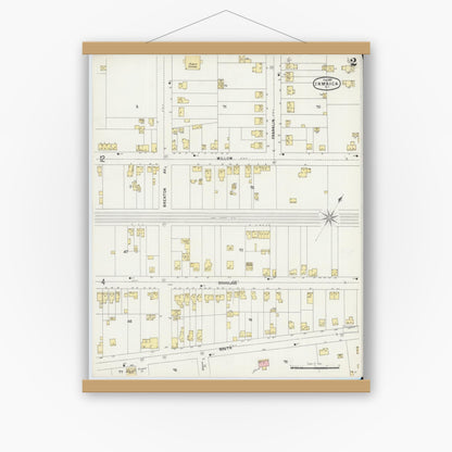 Old map wall art mockup — magnetic wood frame on white wall — Sanborn Fire Insurance Map from Jamaica, Queens County, New York (1897) - Complete Map Set