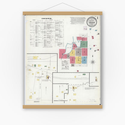 Old map wall art mockup — magnetic wood frame on white wall — Sanborn Fire Insurance Map from Virginia, Saint Louis County, Minnesota (1908) - Complete Map Set