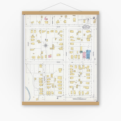 Old map wall art mockup — magnetic wood frame on white wall — Sanborn Fire Insurance Map from Waukegan, Lake County, Illinois (1906), Sheet #0002