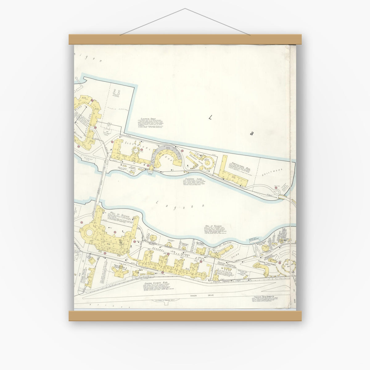 Old map wall art mockup — magnetic wood frame on white wall — Sanborn Fire Insurance Map from Chicago, Cook County, Illinois (Unknown), Sheet #0002