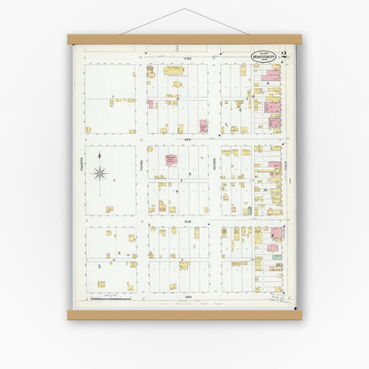 Old map wall art mockup — magnetic wood frame on white wall — Sanborn Fire Insurance Map from Montgomery, Le Sueur  County, Minnesota (1899), Sheet #0002