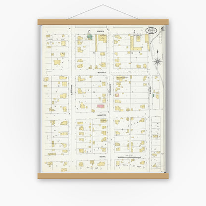 Old map wall art mockup — magnetic wood frame on white wall — Sanborn Fire Insurance Map from Polo, Ogle County, Illinois (1905), Sheet #0004