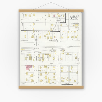 Old map wall art mockup — magnetic wood frame on white wall — Sanborn Fire Insurance Map from Houston, Houston County, Minnesota (1926), Sheet #0002