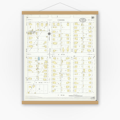 Old map wall art mockup — magnetic wood frame on white wall — Sanborn Fire Insurance Map from Linton, Greene County, Indiana (1910), Sheet #0010