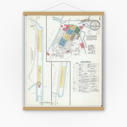 Old map wall art mockup — magnetic wood frame on white wall — Sanborn Fire Insurance Map from Saint Joseph, Berrien County, Michigan (1902) - Complete Map Set