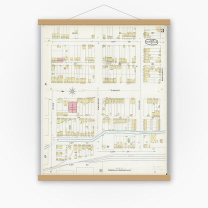 Old map wall art mockup — magnetic wood frame on white wall — Sanborn Fire Insurance Map from Shamokin, Northumberland County, Pennsylvania (1896), Sheet #0003