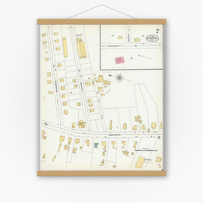 Old map wall art mockup — magnetic wood frame on white wall — Sanborn Fire Insurance Map from Braintree, Norfolk County, Massachusetts (1906), Sheet #0007