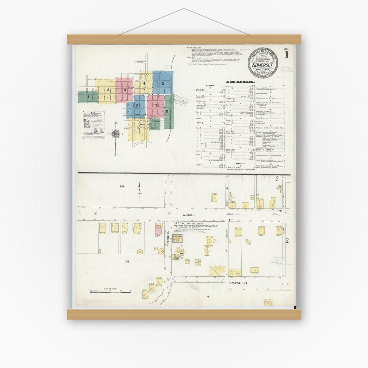 Old map wall art mockup — magnetic wood frame on white wall — Sanborn Fire Insurance Map from Somerset, Somerset County, Pennsylvania (1910) - Complete Map Set