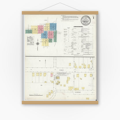 Old map wall art mockup — magnetic wood frame on white wall — Sanborn Fire Insurance Map from Somerset, Somerset County, Pennsylvania (1910) - Complete Map Set