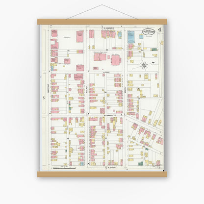 Old map wall art mockup — magnetic wood frame on white wall — Sanborn Fire Insurance Map from Pottstown, Montgomery County, Pennsylvania (1902), Sheet #0004