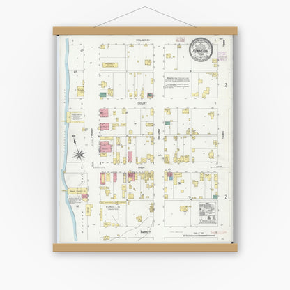 Old map wall art mockup — magnetic wood frame on white wall — Sanborn Fire Insurance Map from Hennepin, Putnam County, Illinois (1907), Sheet #0001