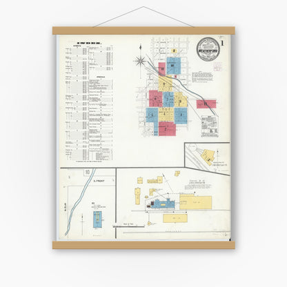 Old map wall art mockup — magnetic wood frame on white wall — Sanborn Fire Insurance Map from Weatherford, Parker County, Texas (1905) - Complete Map Set